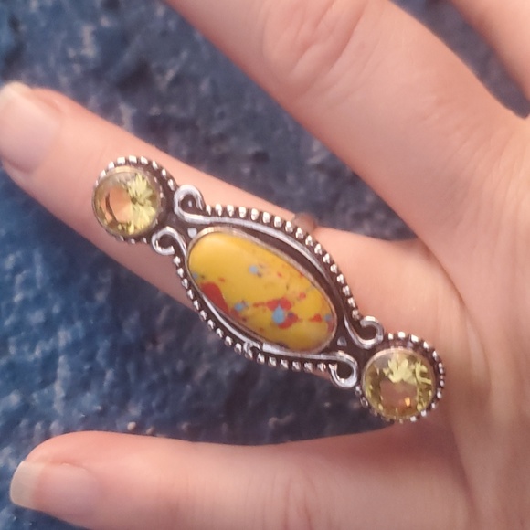 New Mosaic Balloon Jasper & Citrine 925 Silver Ring. - Picture 5 of 8